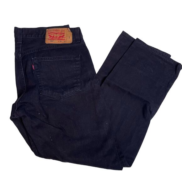 LEVIS 36x30 Washed Black Button Fly 501 Jeans Denim Pants Mens Straight Leg